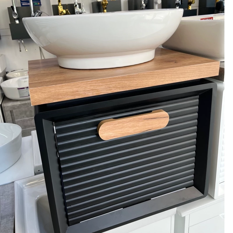 روشویی کابینتی pvc مشکی چوب سایز 50 در 36 با سنگ گلسار (پس کرایه)